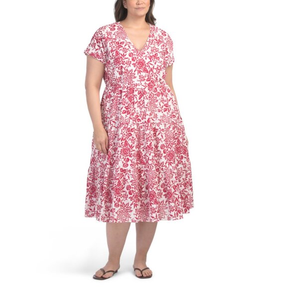 ESTELLE White/pink Cote Dazur Midi Dress - Picture 1 of 2